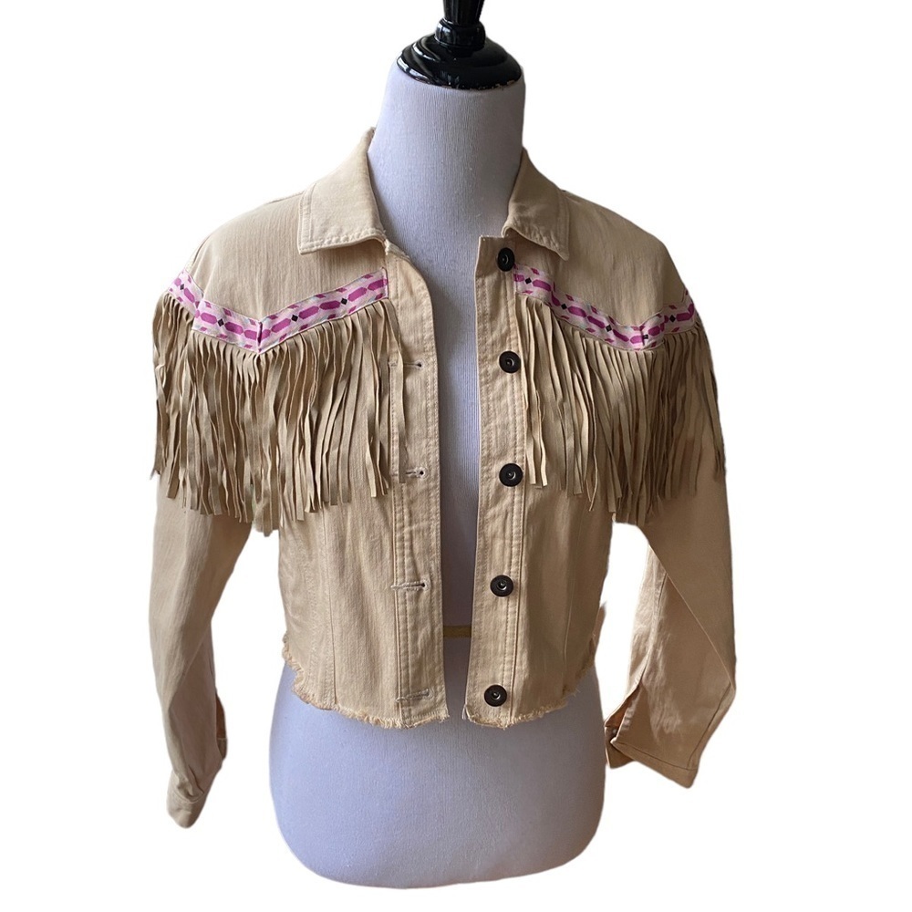 INC INTERNATIONAL CONCEPTS Luxe Fringe-Trim Denim Western Jacket Boho Style XS